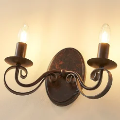 Lucande vegglampe Caleb, 2 lyskilder, rustfarget, metall, E14| Design- Og Hotellbelysning