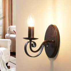 Lucande vegglampe Caleb, 18 cm, rustfarget, metall, E14| Design- Og Hotellbelysning|Vegglamper