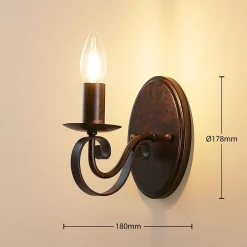 Lucande vegglampe Caleb, 18 cm, rustfarget, metall, E14| Design- Og Hotellbelysning|Vegglamper