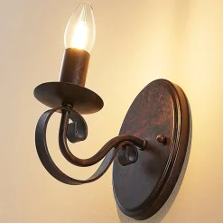 Lucande vegglampe Caleb, 18 cm, rustfarget, metall, E14| Design- Og Hotellbelysning|Vegglamper