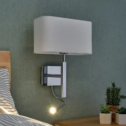 Lucande vegglampe Jettka, høyde 63 cm, lesearm, tekstil| Led-Innendørs|Vegglamper