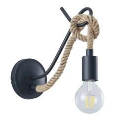 Lucande vegglampe Ropina, svart, hampetau, høyde 25 cm| Design- Og Hotellbelysning|Vegglamper