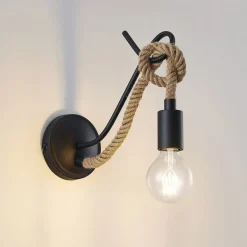 Lucande vegglampe Ropina, svart, hampetau, høyde 25 cm| Design- Og Hotellbelysning|Vegglamper