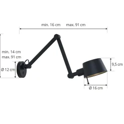 Lucande vegglampe Silka, svart, metall, 9,5 cm høy Online