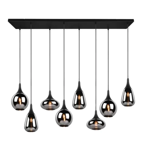 Trio Lighting Lumina pendellampe, 8-lys, svart/krom, glass| Pendellamper
