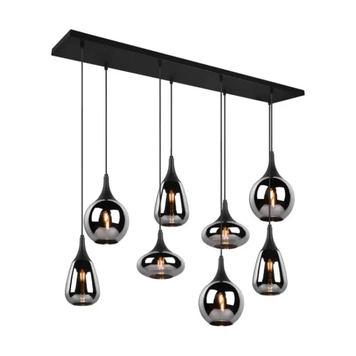 Trio Lighting Lumina pendellampe, 8-lys, svart/krom, glass| Pendellamper
