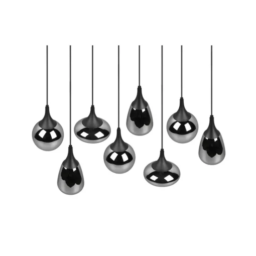 Trio Lighting Lumina pendellampe, 8-lys, svart/krom, glass| Pendellamper