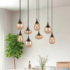 Trio Lighting Lumina pendellampe, 8-lys, svart/amber, glass| Pendellamper