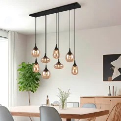 Trio Lighting Lumina pendellampe, 8-lys, svart/amber, glass| Pendellamper