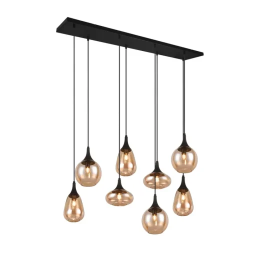 Trio Lighting Lumina pendellampe, 8-lys, svart/amber, glass| Pendellamper