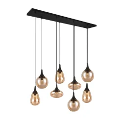 Trio Lighting Lumina pendellampe, 8-lys, svart/amber, glass| Pendellamper