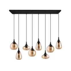 Trio Lighting Lumina pendellampe, 8-lys, svart/amber, glass| Pendellamper