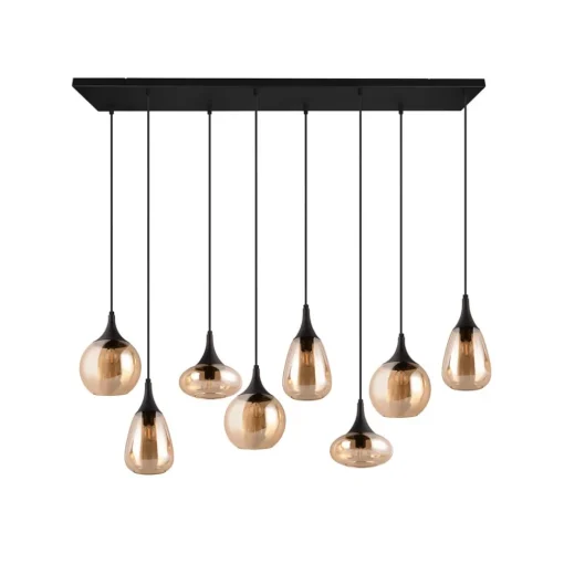 Trio Lighting Lumina pendellampe, 8-lys, svart/amber, glass| Pendellamper
