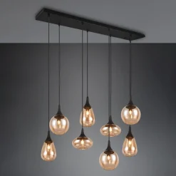 Trio Lighting Lumina pendellampe, 8-lys, svart/amber, glass| Pendellamper