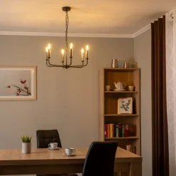 Euluna Lysekrone Ampli, svart/gull, 6 lyskilder Discount