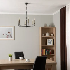 Euluna Lysekrone Ampli, svart/gull, 6 lyskilder Discount