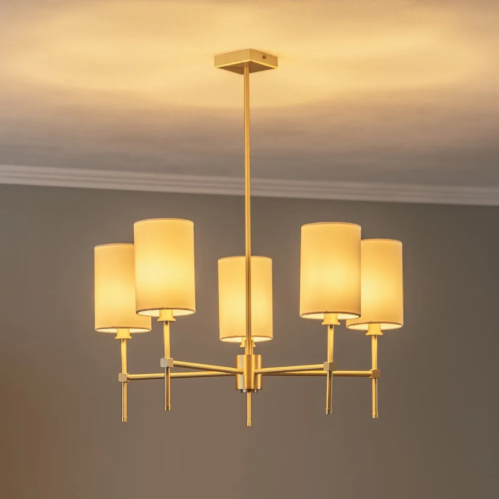 Argon Lysekrone Azzi tekstilskjerm med 5 lyskilder, hvit| Lysekroner