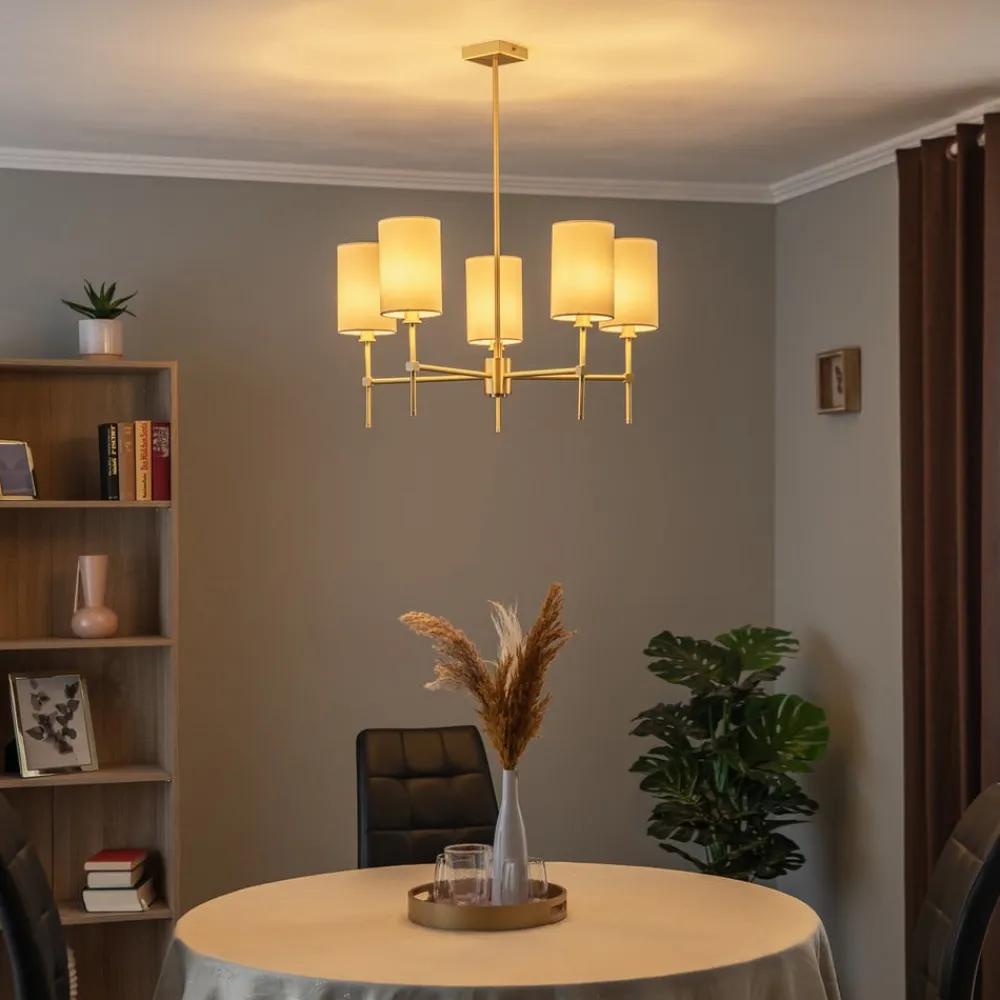 Argon Lysekrone Azzi tekstilskjerm med 5 lyskilder, hvit| Lysekroner