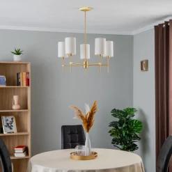 Argon Lysekrone Azzi tekstilskjerm med 5 lyskilder, hvit| Lysekroner