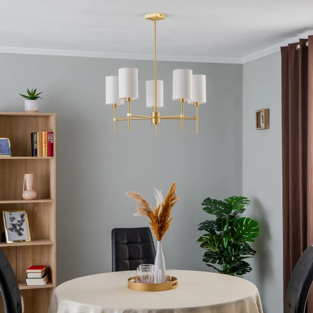 Argon Lysekrone Azzi tekstilskjerm med 5 lyskilder, hvit| Lysekroner