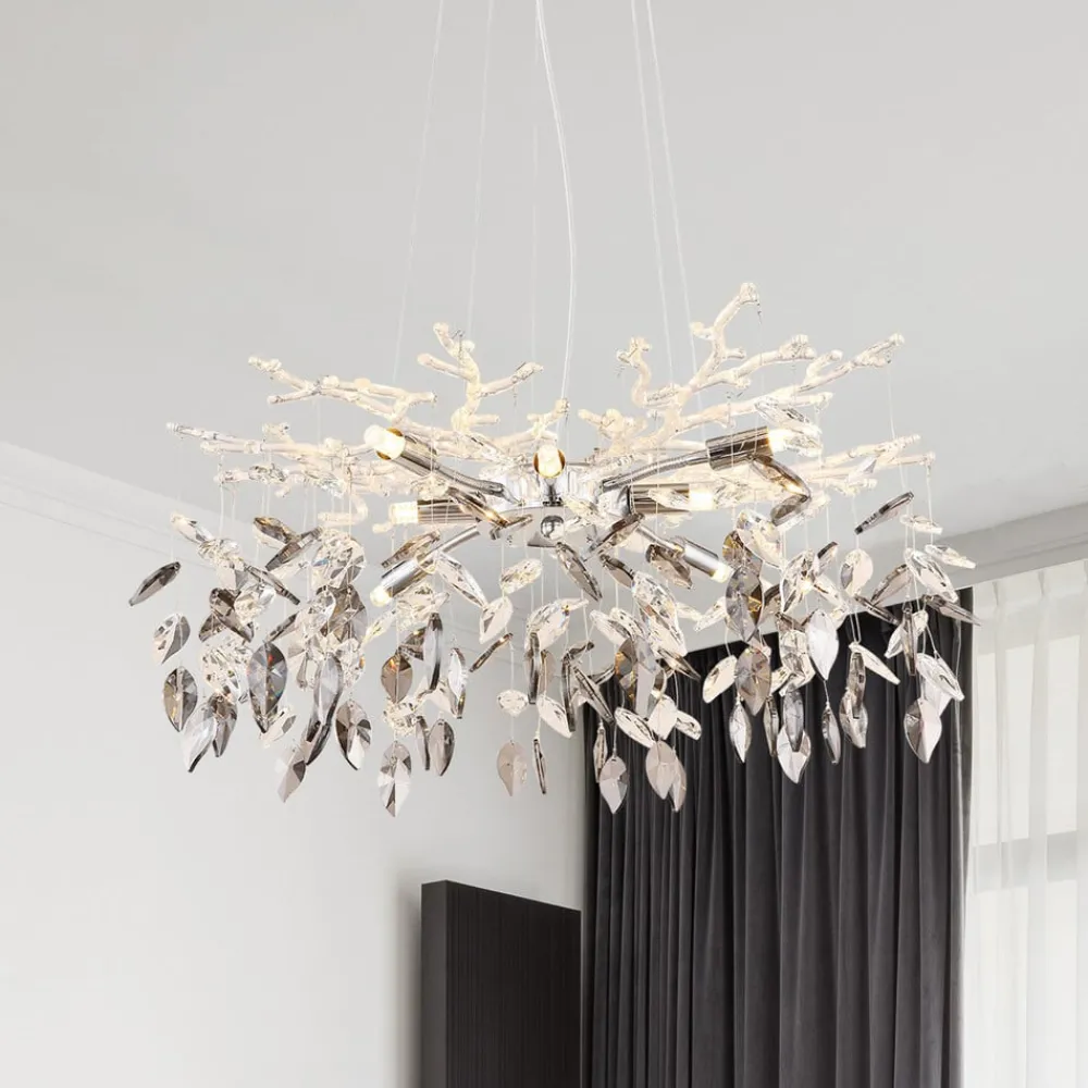 Globo Lysekrone Danna, kromfarget/røykgrå/klar, Ø 61 cm| Lysekroner