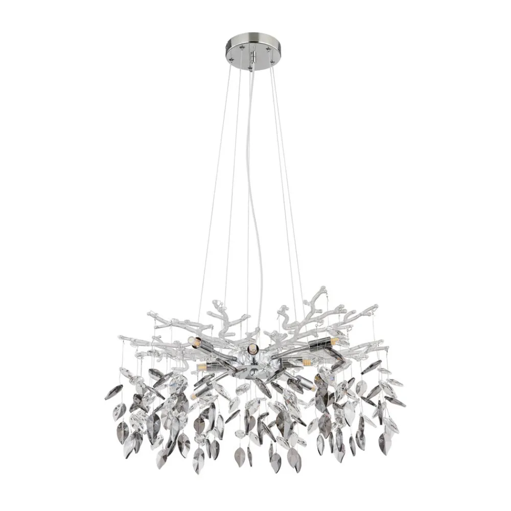 Globo Lysekrone Danna, kromfarget/røykgrå/klar, Ø 61 cm| Lysekroner