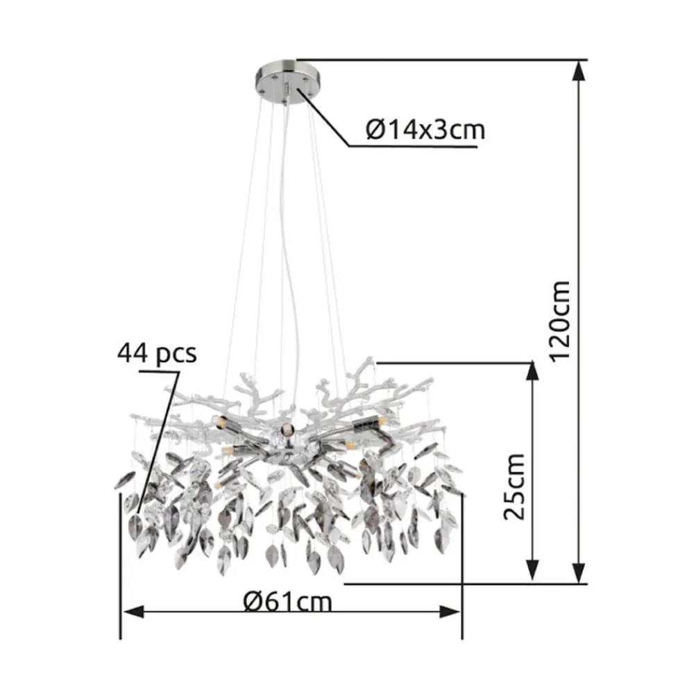 Globo Lysekrone Danna, kromfarget/røykgrå/klar, Ø 61 cm| Lysekroner