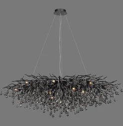 Paul Neuhaus Lysekrone, svart, hengende i glass, lengde 150 cm| Lysekroner