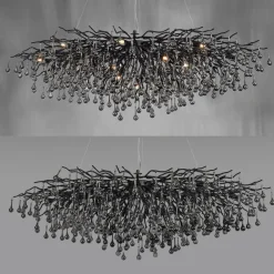 Paul Neuhaus Lysekrone, svart, hengende i glass, lengde 150 cm| Lysekroner