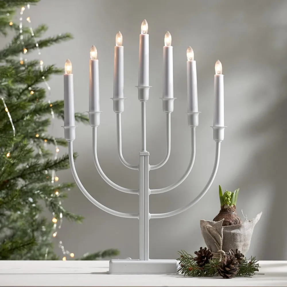 STAR TRADING Lysestake Kristina, hvit, metall, høyde 47 cm, 7 lyskilder| Julebelysning
