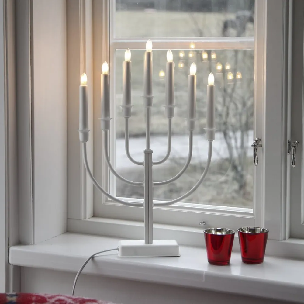 STAR TRADING Lysestake Kristina, hvit, metall, høyde 47 cm, 7 lyskilder| Julebelysning