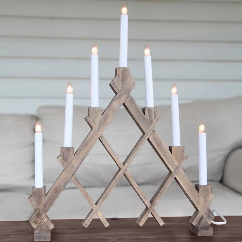 STAR TRADING Lysestake med syv flammer Rut brun| Julebelysning|Dekorasjonsbelysning