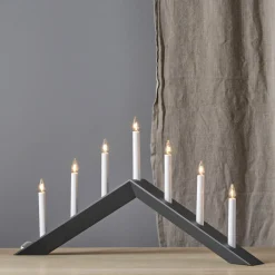 STAR TRADING Lysestake Pil, flat, 7-flamme, svart Outlet