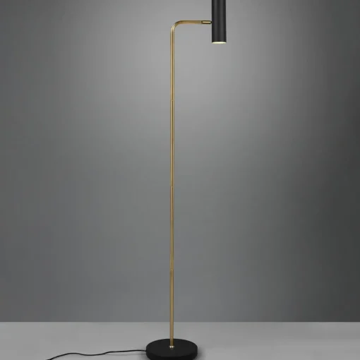 Trio Lighting Marley gulvlampe, svart/messing, høyde 151 cm, metall Online