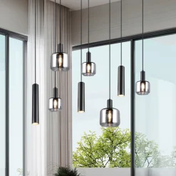 Trio Lighting Mataro hengelampe, krom/svart, 118 cm, 8 lyskilder glass/metall