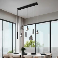 Trio Lighting Mataro hengelampe, krom/svart, 118 cm, 8 lyskilder glass/metall
