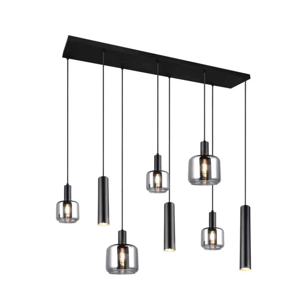 Trio Lighting Mataro hengelampe, krom/svart, 118 cm, 8 lyskilder glass/metall