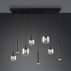 Trio Lighting Mataro hengelampe, krom/svart, 118 cm, 8 lyskilder glass/metall