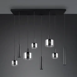 Trio Lighting Mataro hengelampe, krom/svart, 118 cm, 8 lyskilder glass/metall