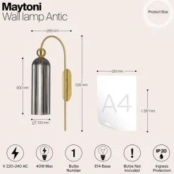 Maytoni Antic vegglampe, grå glasskjerm| Kontorbelysning
