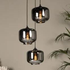 Lucide Medine pendellampe, røykgrå, Ø 46 cm, glass, 3 lyskilder| Pendellamper
