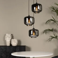 Lucide Medine pendellampe, røykgrå, Ø 46 cm, glass, 3 lyskilder| Pendellamper