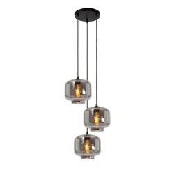 Lucide Medine pendellampe, røykgrå, Ø 46 cm, glass, 3 lyskilder| Pendellamper