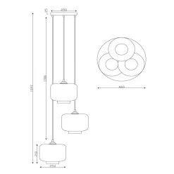 Lucide Medine pendellampe, røykgrå, Ø 46 cm, glass, 3 lyskilder| Pendellamper