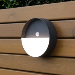 Eco-Light Meg LED oppladbar utendørs vegglampe, antrasitt, Ø 15 cm, sensor| Vegglamper Med Sensor|Utebelysning Med Sensor