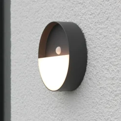 Eco-Light Meg LED oppladbar utendørs vegglampe, antrasitt, Ø 15 cm, sensor| Vegglamper Med Sensor|Utebelysning Med Sensor