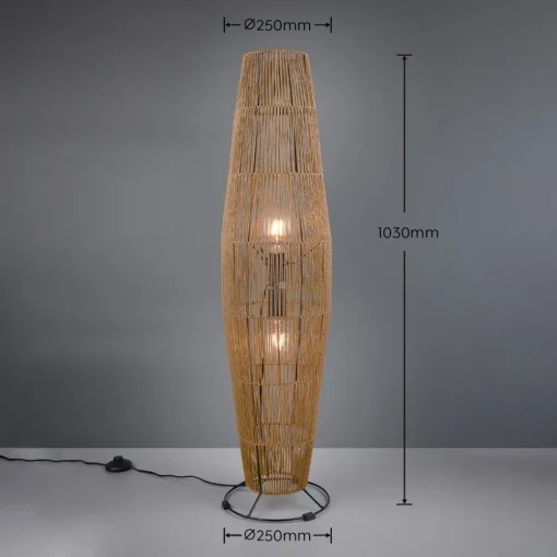 Reality Leuchten Miki gulvlampe, brun, høyde 103 cm, papir