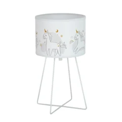 Duolla Mila bordlampe, stoff, enhjørninger, E14, høyde 32,5 cm| Bordlamper