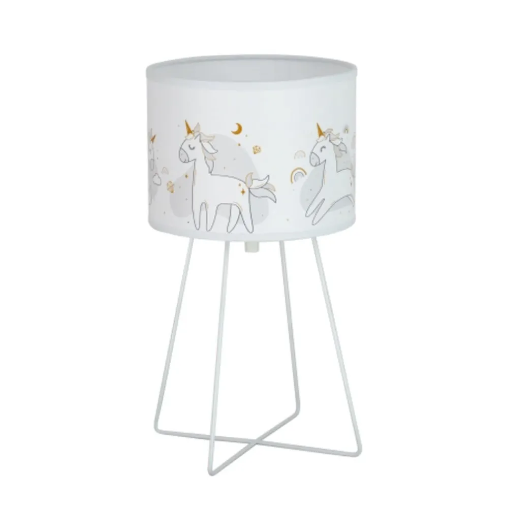 Duolla Mila bordlampe, stoff, enhjørninger, E14, høyde 32,5 cm| Bordlamper