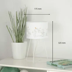 Duolla Mila bordlampe, stoff, enhjørninger, E14, høyde 32,5 cm| Bordlamper